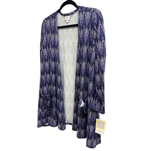 NWT LulaRoe Caroline Purple Chevron Open Cardigan Women's Size Medium Knit Flowy - Picture 3 of 7